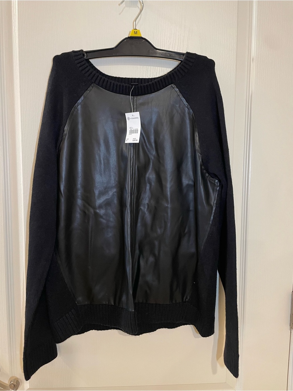 Versona Black Faux Leather Front Sweater